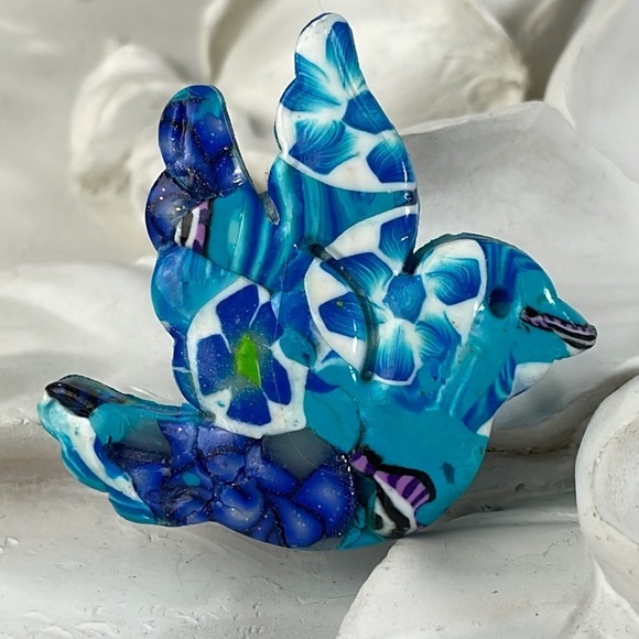 Handcrafted Artisan Made Polymer Clay Brooch Blue Bird - Picture 3 of 6